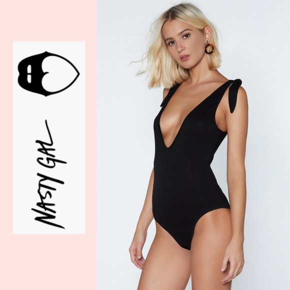 Nasty Gal Tops - Plunging Tie Bodysuit with Medium Bottom Coverage